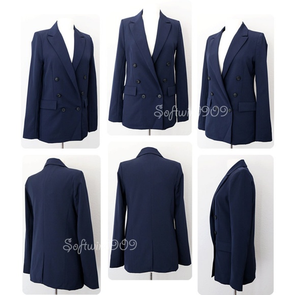 Last☝️Navy Double Breasted Long Line Blazer Jacket - Picture 7 of 8